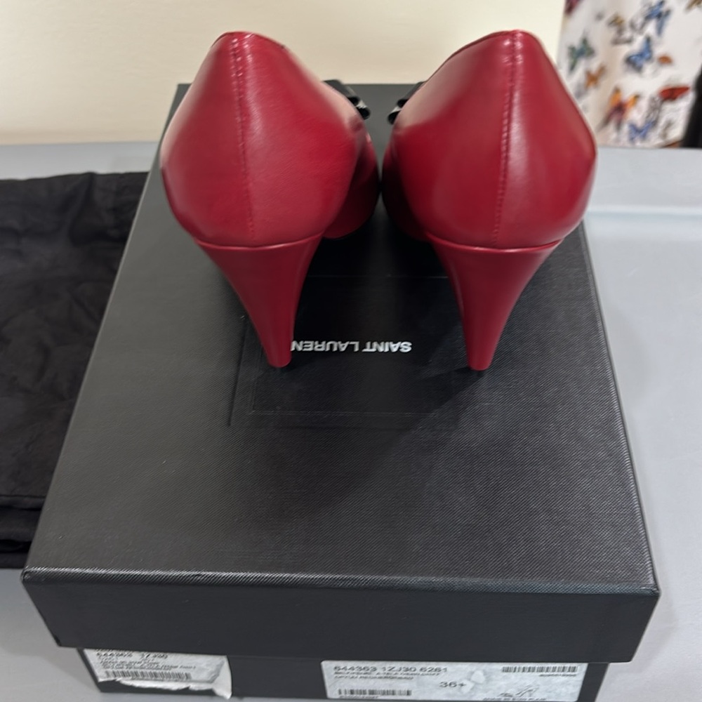 Saint Laurent Burgundy Heels with Black Bow with original box duffel bag 4shoes - Picture 4 of 9